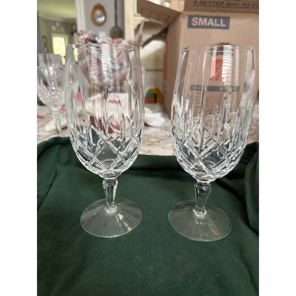 Set of 2 Gotham lady Anne Crystal Iced Tea Glasses  Goblets Diamond Cut Clear